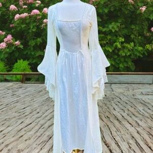 Vtg Lip Service Velvet Dress 90s Goth Grunge Victorian Revival Wedding Cream XS